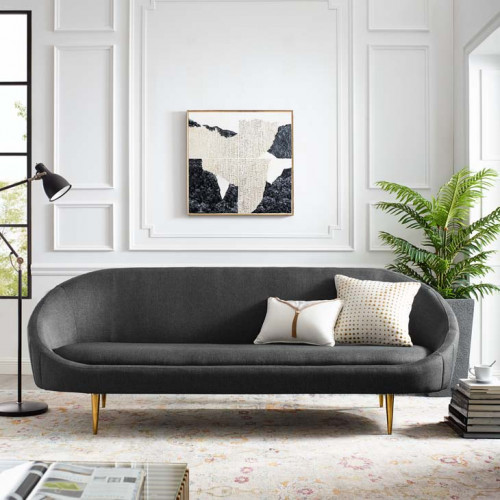 Grey Fabric Spoon Shape Mid Century Style Sofa