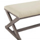 French Farmhouse Weathered Wood X Frame Beige Fabric Bench