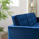 Tufted Blue Velvet & Gold Base Mid-Century Sofa