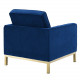 Blue Velvet Tufted Mid Century Modern Gold Leg Lounge Chair