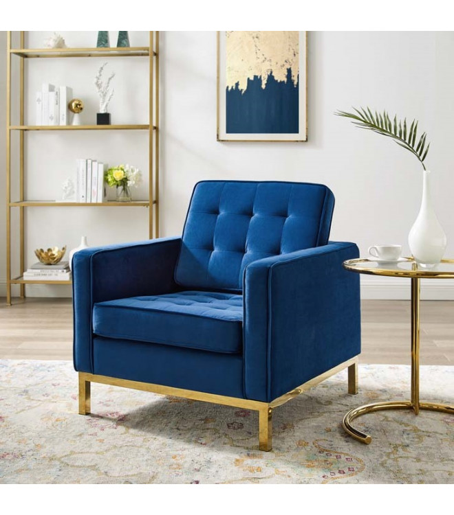Blue Velvet Tufted Mid Century Modern, Blue Velvet Chairs With Gold Legs