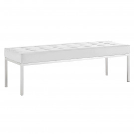White Faux Leather Tufted Stainless Steel Leg Bench