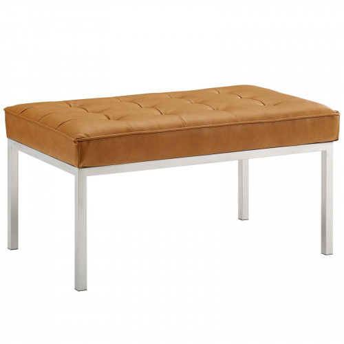 Tan Mid Size Faux Leather Tufted Stainless Steel Leg Bench
