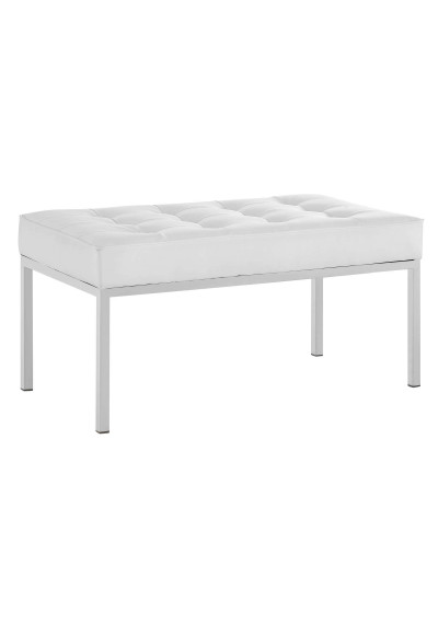 White Mid Size Faux Leather Tufted Stainless Steel Leg Bench