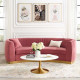 Dusty Pink Velvet Vertical Channel Tufted Curved Sofa 