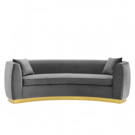 Grey Smooth Velvet Curved Sofa 
