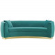 Teal Green Smooth Velvet Vertical Curved Sofa 