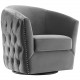 Grey Velvet Back Tufted Barrel Shaped Swivel Chair
