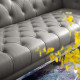 Button Tufted Leather Upholstered Grey Chesterfield Sofa  
