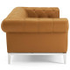 Button Tufted Leather Upholstered Tan Chesterfield Sofa  