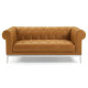Button Tufted Leather Upholstered Tan Chesterfield Loveseat 