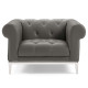 Button Tufted Leather Upholstered Grey Chesterfield Armchair  