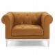 Button Tufted Leather Upholstered Tan Chesterfield Armchair  