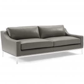 Sleek Modern Grey Leather & Stainless Steel Sofa  