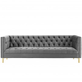 Deep Seated Diamond Tufted Grey Velvet Sofa 