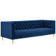 Deep Seated Diamond Tufted Blue Velvet Sofa 