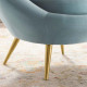 Light Blue Velvet Round Shape Gold Legs Accent Chair