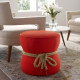 Bright Orange Red Fabric Rope Center Cinched Footstool Ottoman