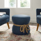 Blue Fabric Rope Center Cinched Footstool Ottoman