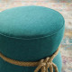 Green Teal Fabric Rope Center Cinched Footstool Ottoman