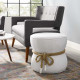 White Fabric Rope Center Cinched Footstool Ottoman