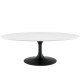 White Wood Oval Top Black Base Industrial Modern Coffee Table 