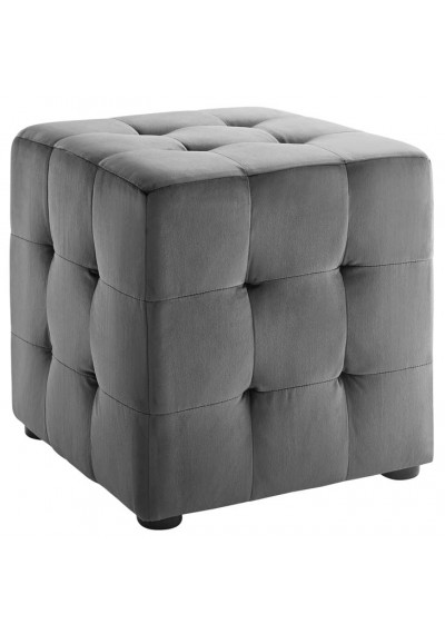 Grey Velvet Tufted Cube Footstool Ottoman