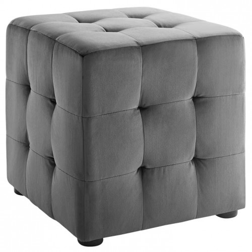 Grey Velvet Tufted Cube Footstool Ottoman