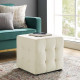 Ivory Velvet Tufted Cube Footstool Ottoman