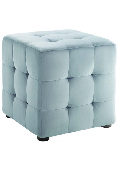 Pale Blue Velvet Tufted Cube Footstool Ottoman