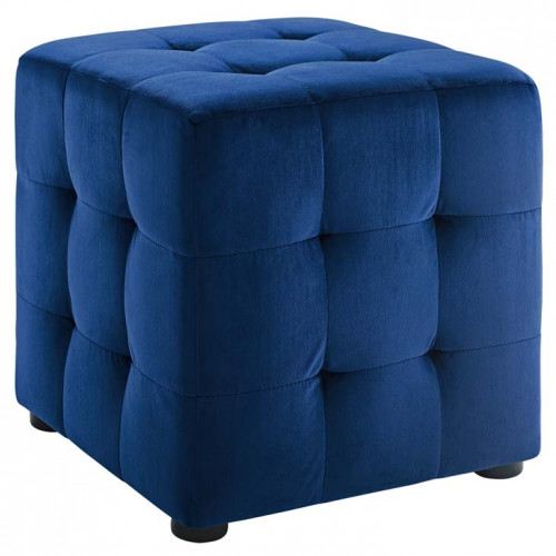 Blue Velvet Tufted Cube Footstool Ottoman