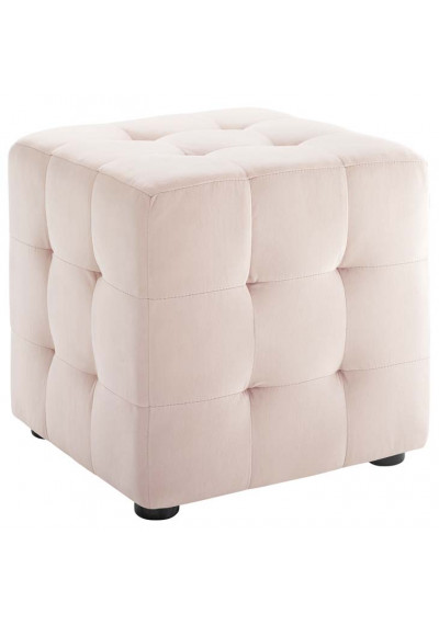 Light Pink Velvet Tufted Cube Footstool Ottoman