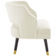 Ivory Velvet Tufting & Piping Open Back Accent Chair