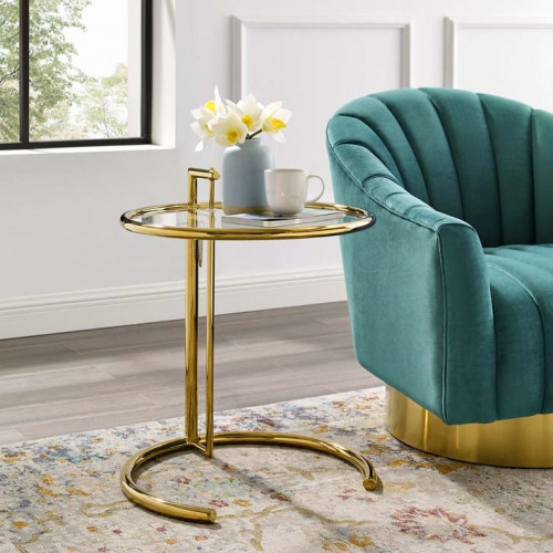 Gold Metal Modern Design Adjustable Height Glass Top Side Accent Table