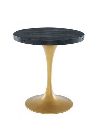 Black Round Wood Top Gold Base Industrial Modern Dining Bistro Table 