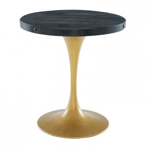 Black Round Wood Top Gold Base Industrial Modern Dining Bistro Table 