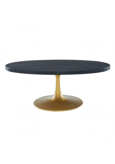 Black Oval Wood Top Gold Base Industrial Modern Coffee Table 