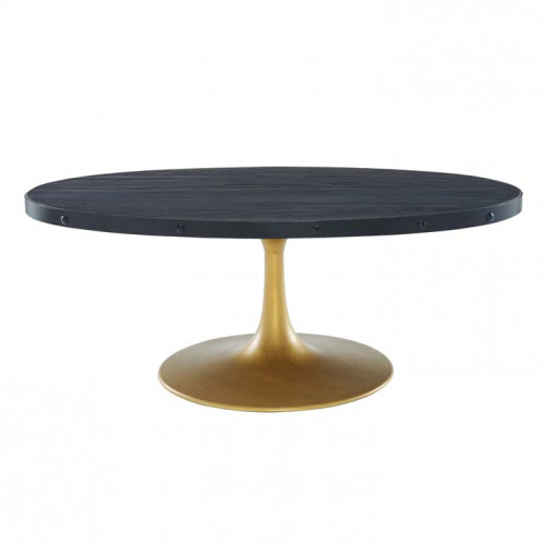 Black Oval Wood Top Gold Base Industrial Modern Coffee Table 