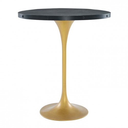 Black Round Wood Top Gold Base Industrial Modern Dining Bar Table 