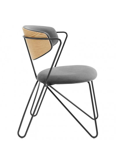 Grey Velvet Black Bent Paperclip Body Accent Dining Chair
