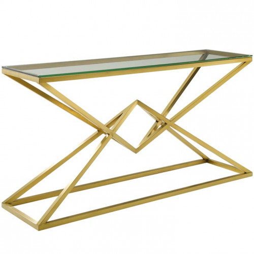 Brushed Gold Geometric Point Glass Top Console Table 