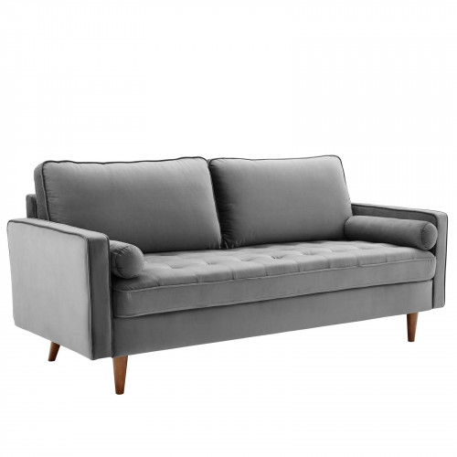 GrEy Velvet Mid Century Modern Accent Sofa 