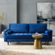 Navy Blue Velvet Mid Century Modern Accent Sofa 