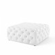 White Faux Leather Totally Tufted Square Ottoman Coffee Table