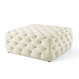 Ivory Cream Velvet Totally Tufted Square Ottoman Coffee Table