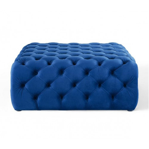 Blue Velvet Totally Tufted Square Ottoman Coffee Table