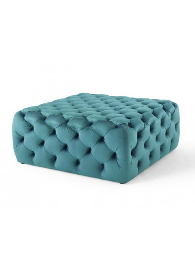 Teal Green Velvet Totally Tufted Square Ottoman Coffee Table
