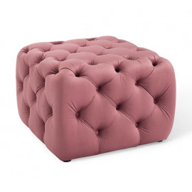 Blush Dusty Pink Velvet Totally Tufted Square Ottoman Footstool