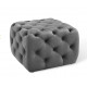 Silver Grey Velvet Totally Tufted Square Ottoman Footstool