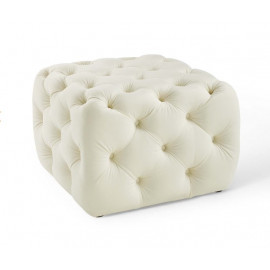 Ivory Cream Velvet Totally Tufted Square Ottoman Footstool